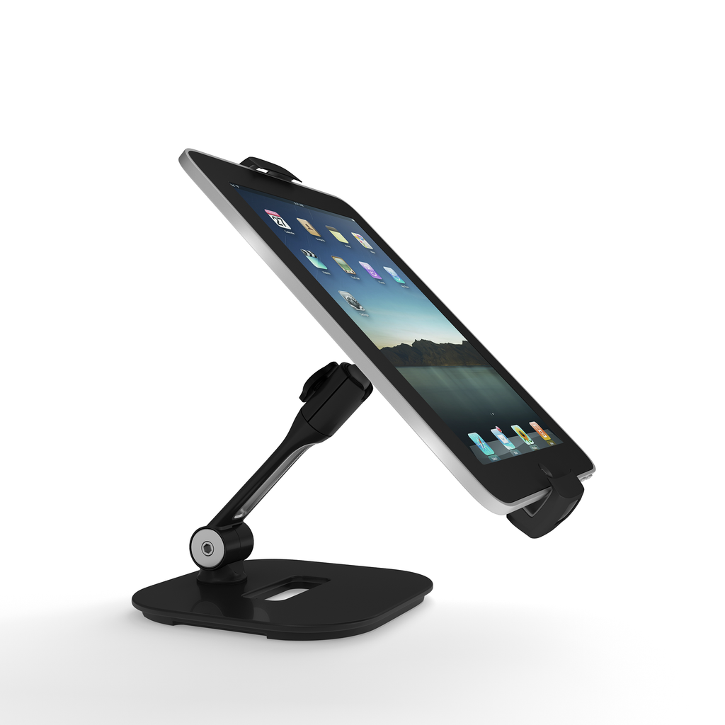 Universal weighted table holder for counter tops at trade shows and events.