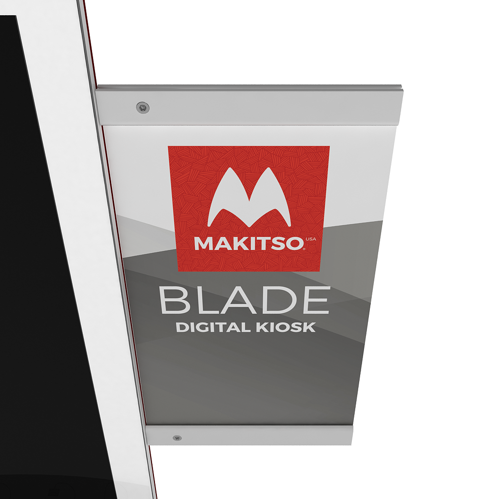 Makitso Blade Digital Signage Kiosk with banner print