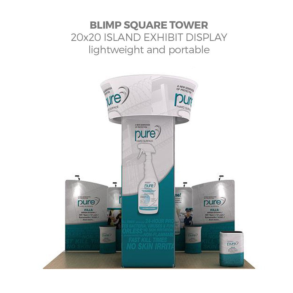 WaveLine® Blimp Squared Tower 20ft Island Exhibit with WaveLine Media back wall