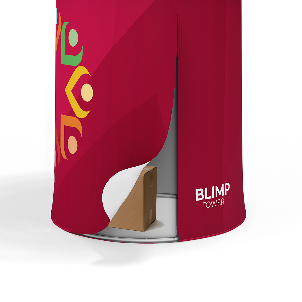 WaveLine® XL Blimp Circular Tower Stand Alone Display or Island Exhibits storage area