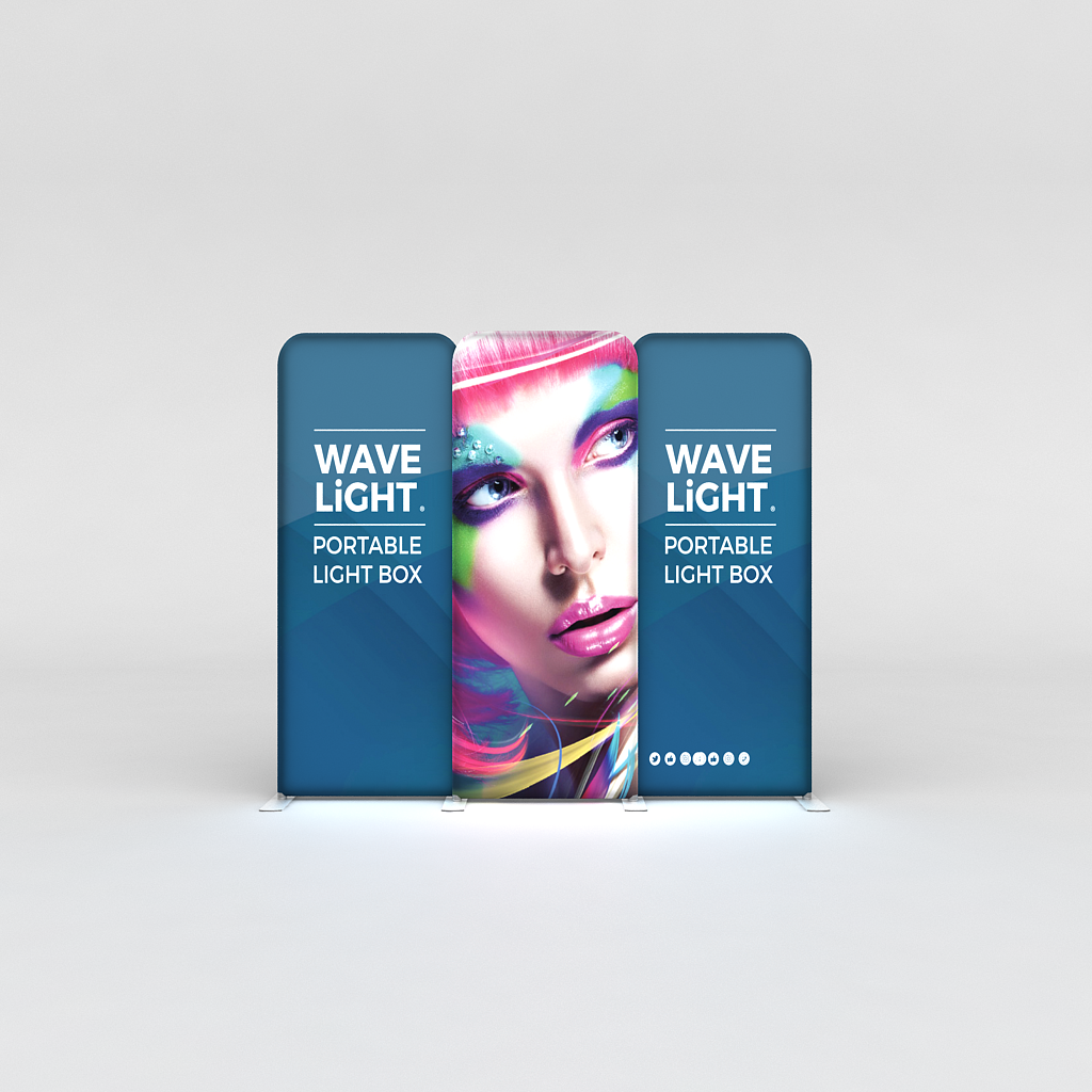 WaveLight® LED Backlit Tension Fabric Display 10ft for Trade Shows and Events - front view